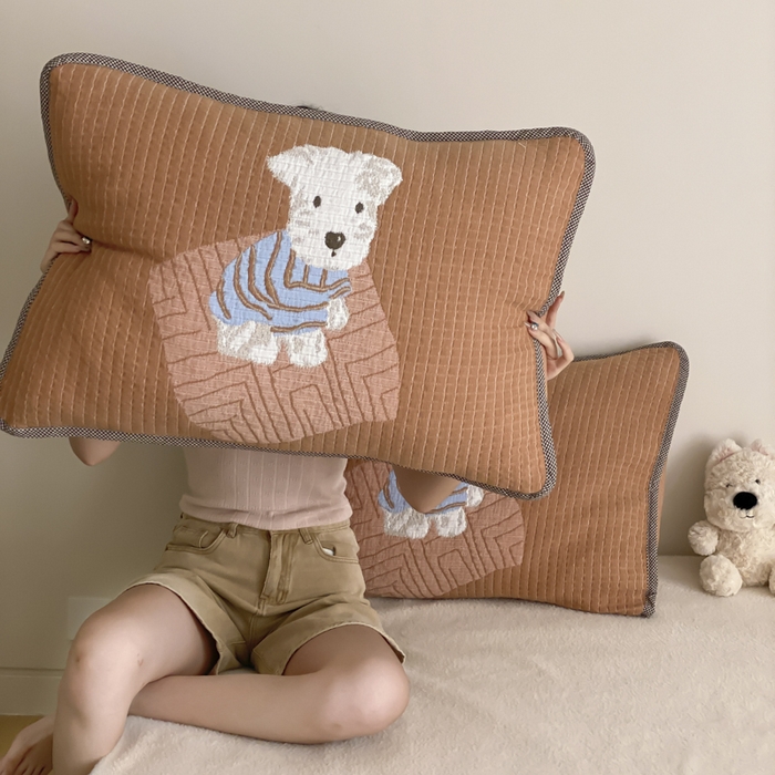 91家纺网 家纺一手货源 找家纺 麻依 2025新款软萌四层全棉纱布枕套 西单小狗