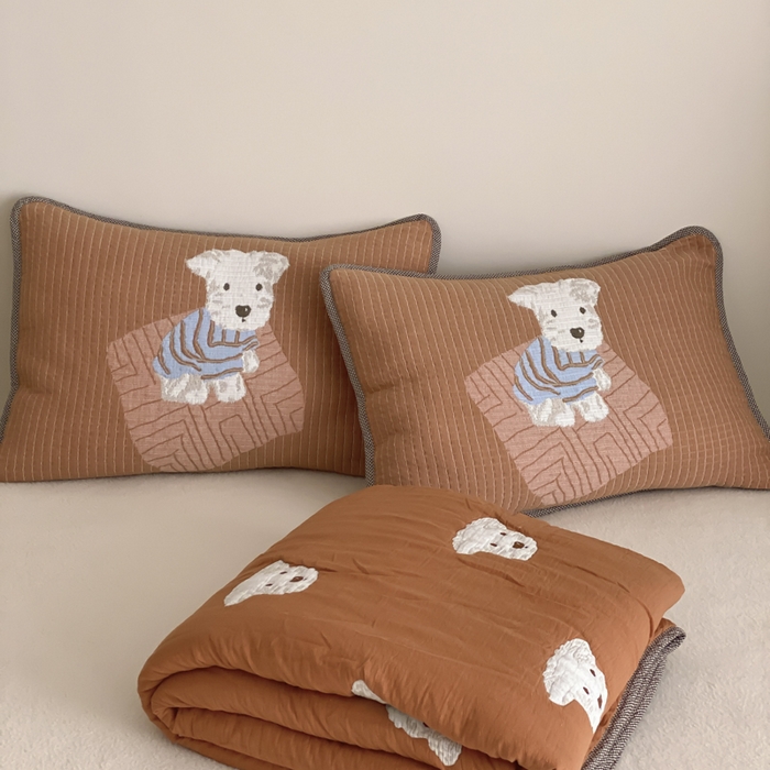 91家纺网 家纺一手货源 找家纺 麻依 2025新款软萌四层全棉纱布枕套 西单小狗