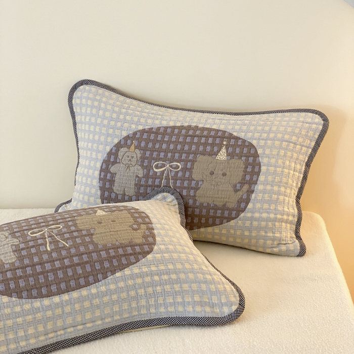 91家纺网 家纺一手货源 找家纺 麻依 2025新款软萌四层全棉纱布枕套 小熊小象