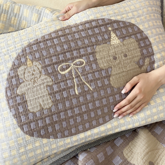 91家纺网 家纺一手货源 找家纺 麻依 2025新款软萌四层全棉纱布枕套 小熊小象