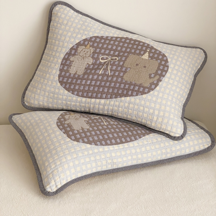 91家纺网 家纺一手货源 找家纺 麻依 2025新款软萌四层全棉纱布枕套 小熊小象