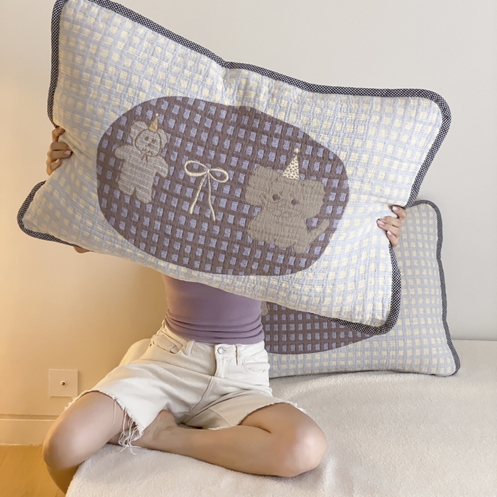 91家纺网 家纺一手货源 找家纺 麻依 2025新款软萌四层全棉纱布枕套 小熊小象