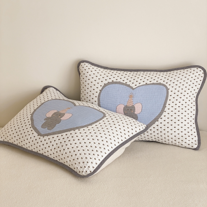 麻依 2025新款软萌四层全棉纱布枕套 心心小象