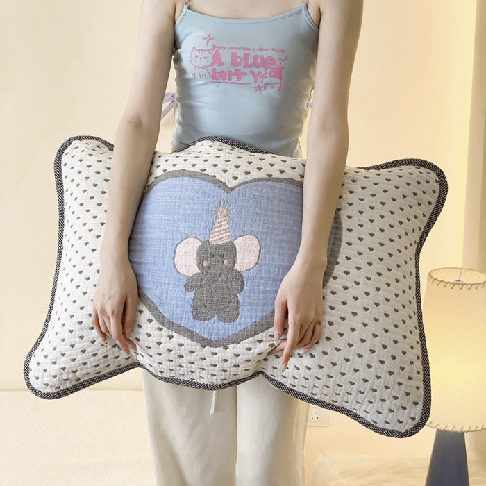 91家纺网 家纺一手货源 找家纺 麻依 2025新款软萌四层全棉纱布枕套 心心小象