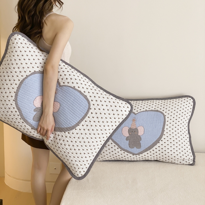 91家纺网 家纺一手货源 找家纺 麻依 2025新款软萌四层全棉纱布枕套 心心小象