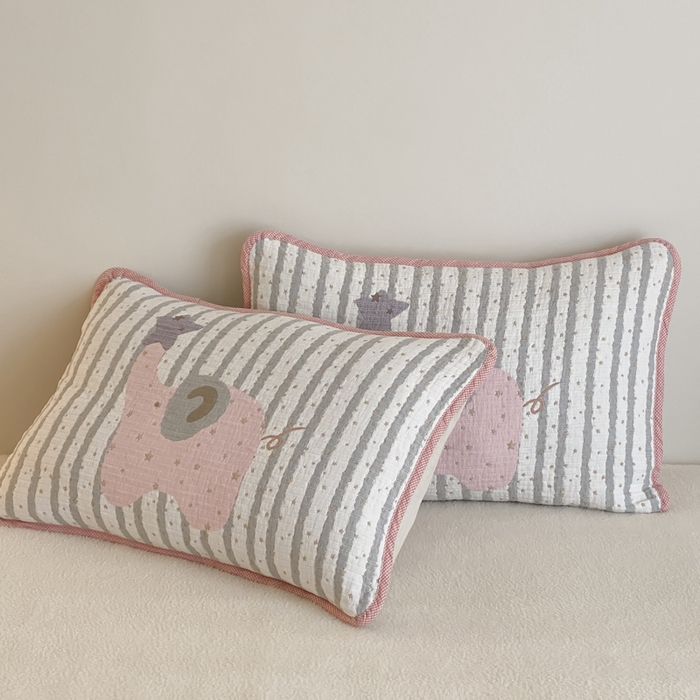 91家纺网 家纺一手货源 找家纺 麻依 2025新款软萌四层全棉纱布枕套 星星粉象