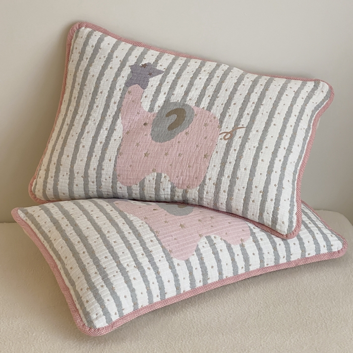 91家纺网 家纺一手货源 找家纺 麻依 2025新款软萌四层全棉纱布枕套 星星粉象