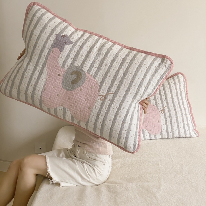 91家纺网 家纺一手货源 找家纺 麻依 2025新款软萌四层全棉纱布枕套 星星粉象