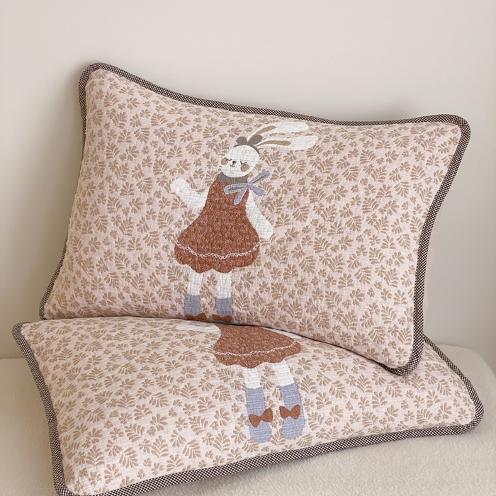 91家纺网 家纺一手货源 找家纺 麻依 2025新款软萌四层全棉纱布枕套 许愿小兔