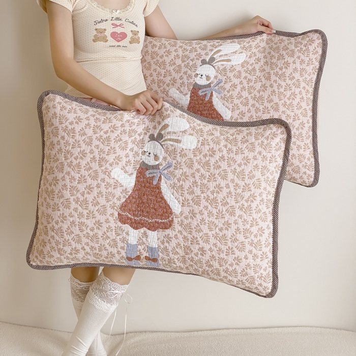 91家纺网 家纺一手货源 找家纺 麻依 2025新款软萌四层全棉纱布枕套 许愿小兔