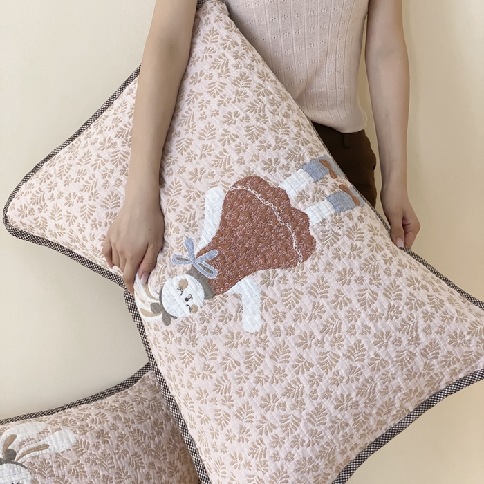 91家纺网 家纺一手货源 找家纺 麻依 2025新款软萌四层全棉纱布枕套 许愿小兔