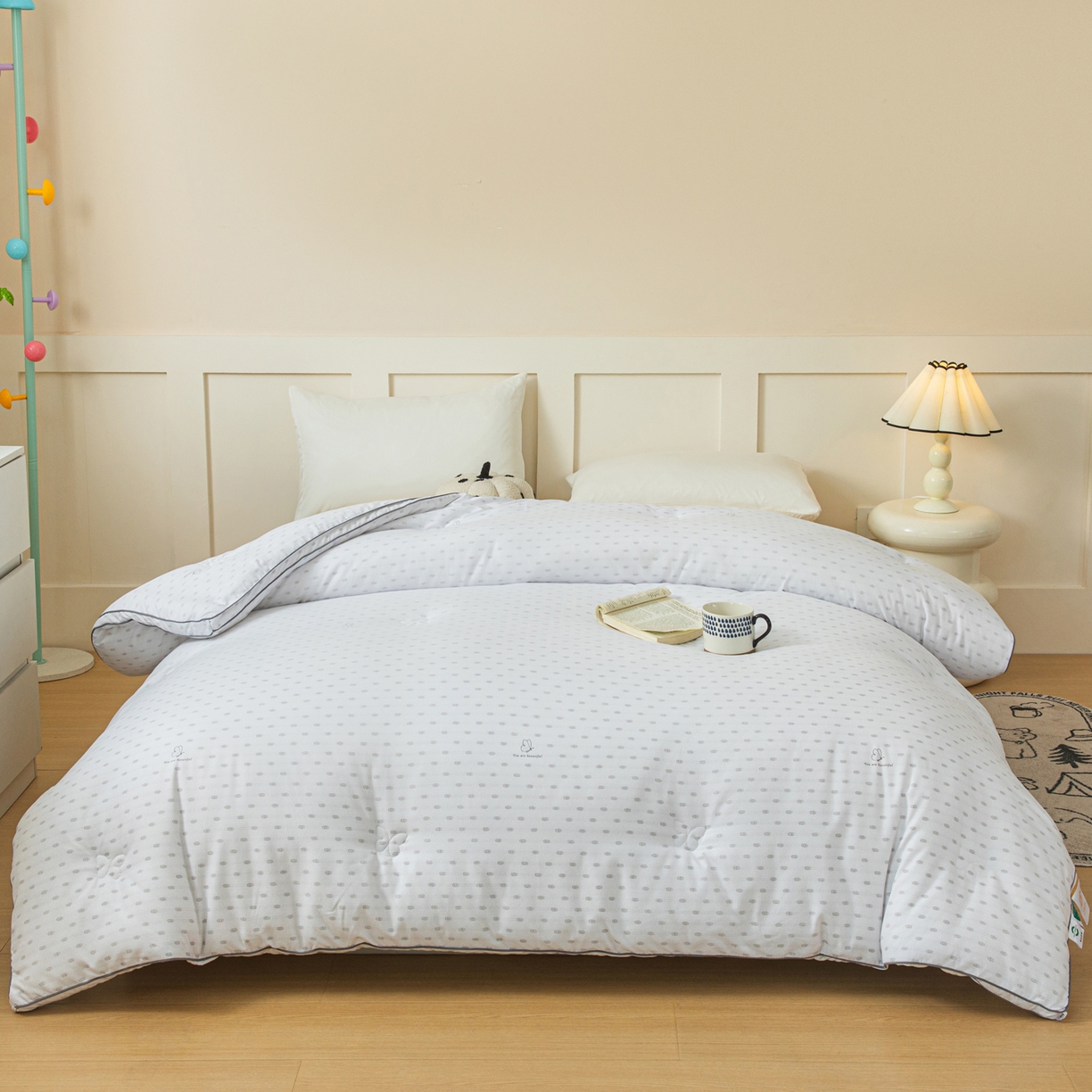 大世界被王 2025新款印花立体暖绒冬被被子被芯 极简圆纹-灰