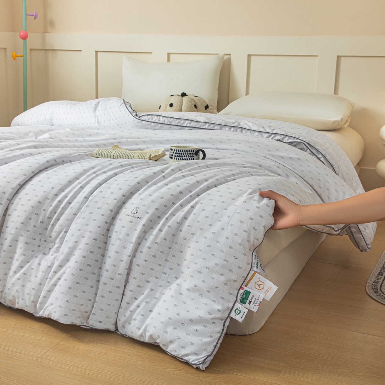 91家纺网 家纺一手货源 找家纺 大世界被王 2025新款印花立体暖绒冬被被子被芯 极简圆纹-灰