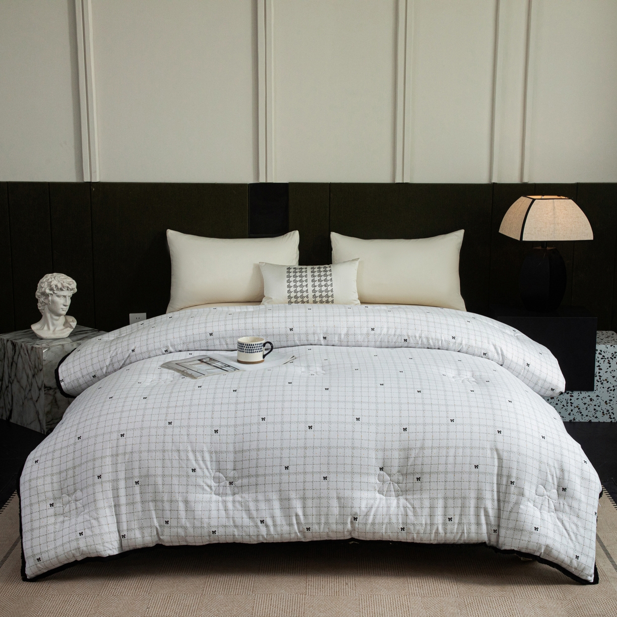 91家纺网 家纺一手货源 找家纺 大世界被王 2025新款蝴蝶结花边冬被被子被芯 白色