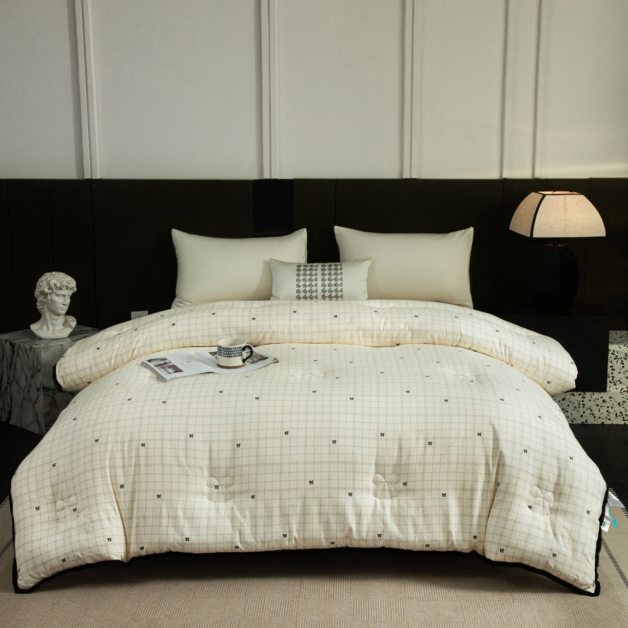 大世界被王 2025新款蝴蝶结花边冬被被子被芯 米色