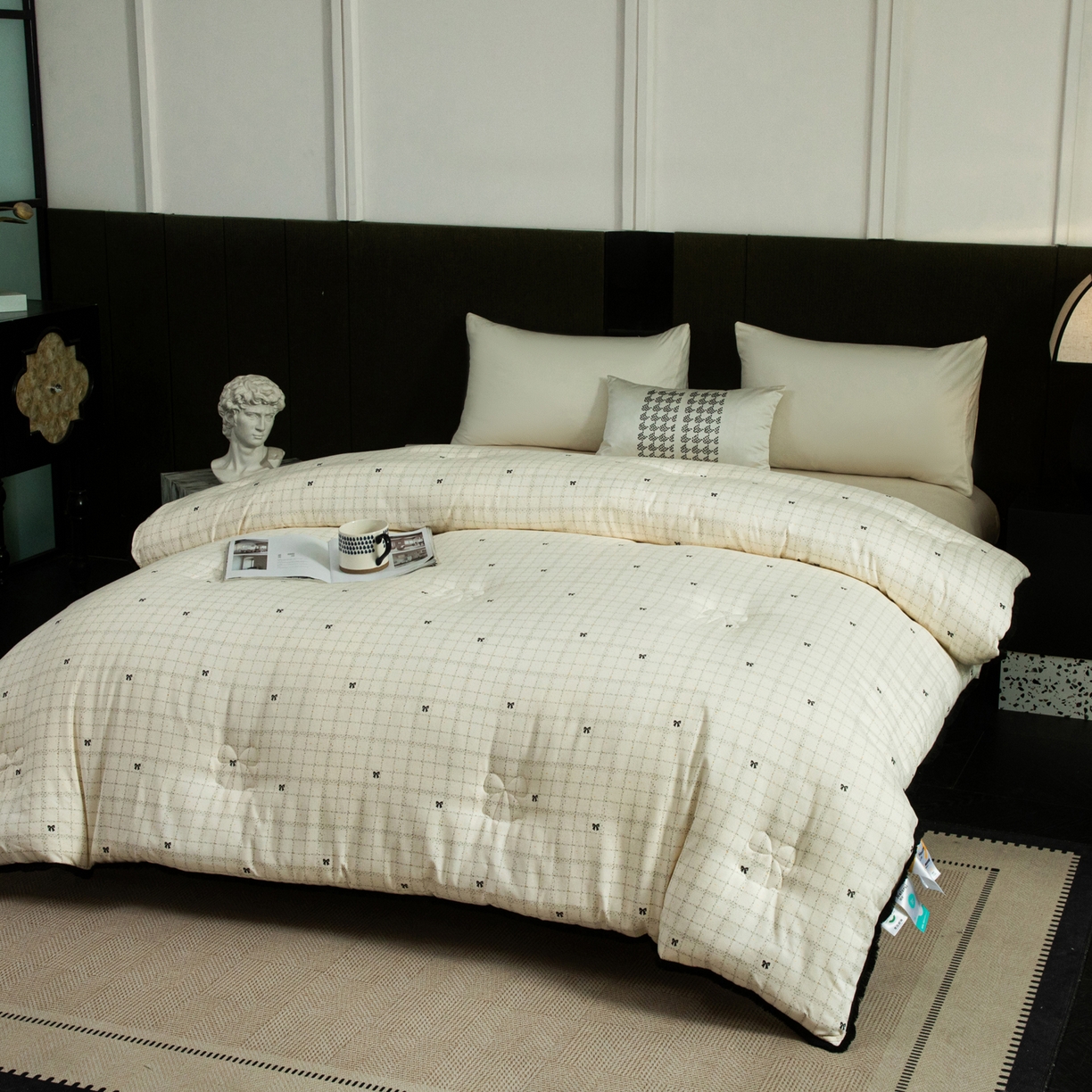 91家纺网 家纺一手货源 找家纺 大世界被王 2025新款蝴蝶结花边冬被被子被芯 米色