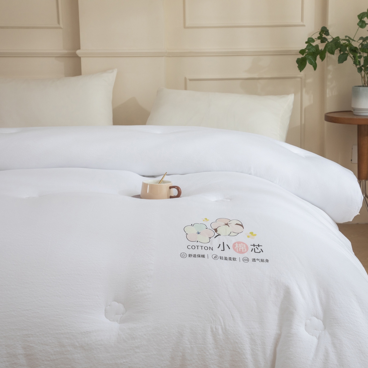 91家纺网 家纺一手货源 找家纺 大世界被王 2025新款木棉雅致棉花冬被被子被芯 白色
