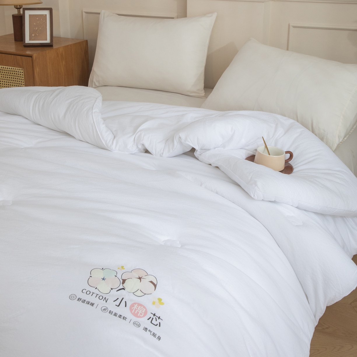 91家纺网 家纺一手货源 找家纺 大世界被王 2025新款木棉雅致棉花冬被被子被芯 白色