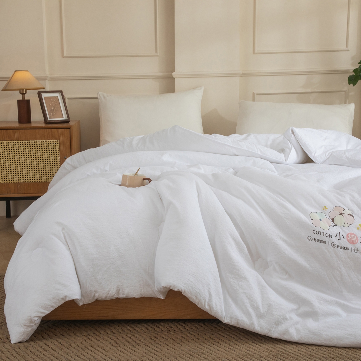 91家纺网 家纺一手货源 找家纺 大世界被王 2025新款木棉雅致棉花冬被被子被芯 白色