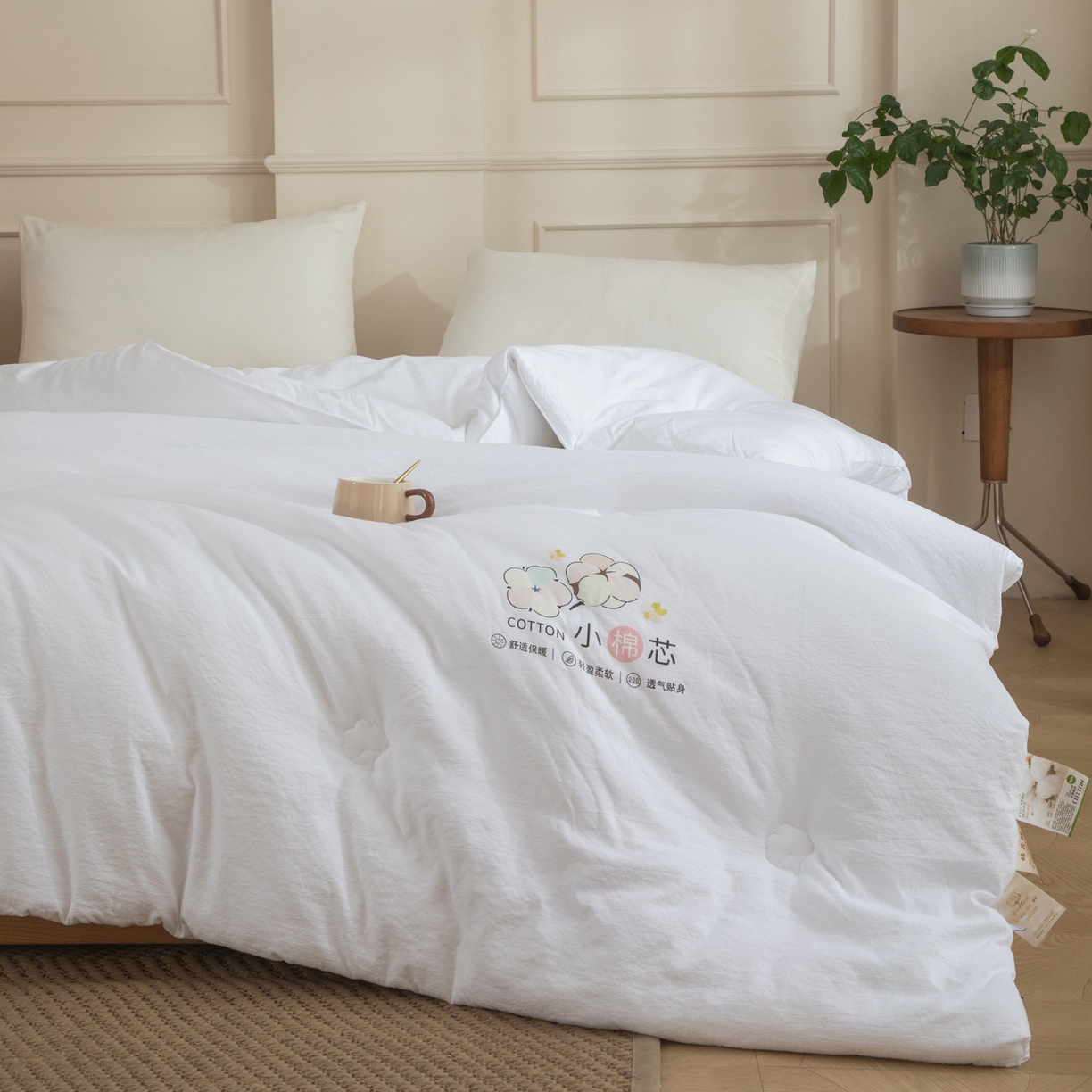 91家纺网 家纺一手货源 找家纺 大世界被王 2025新款木棉雅致棉花冬被被子被芯 白色