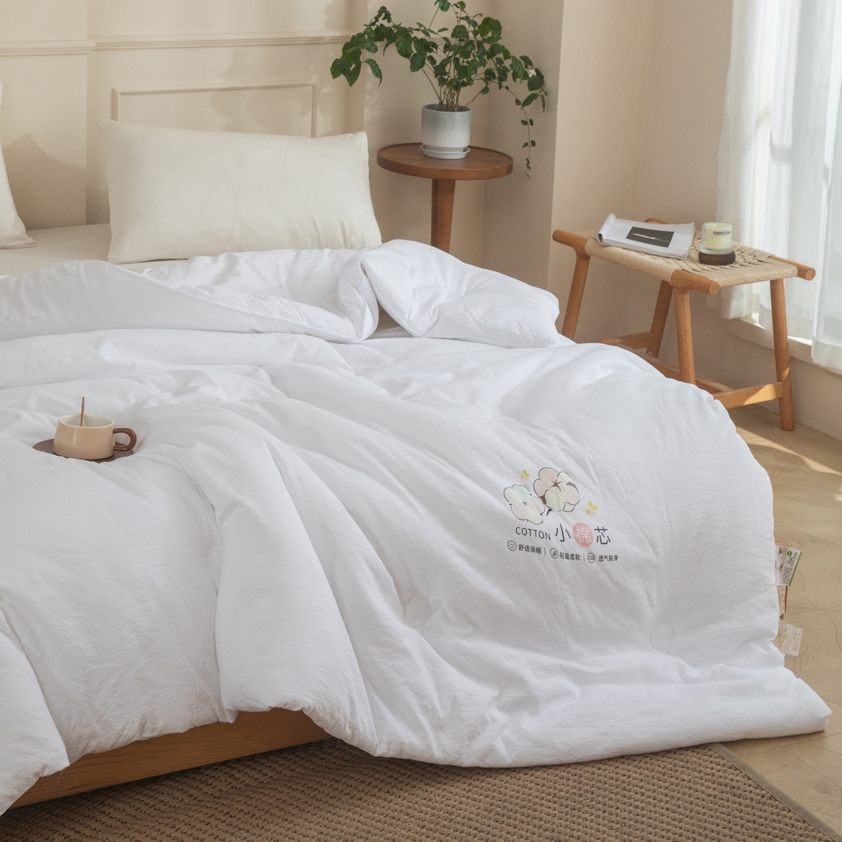 91家纺网 家纺一手货源 找家纺 大世界被王 2025新款木棉雅致棉花冬被被子被芯 白色