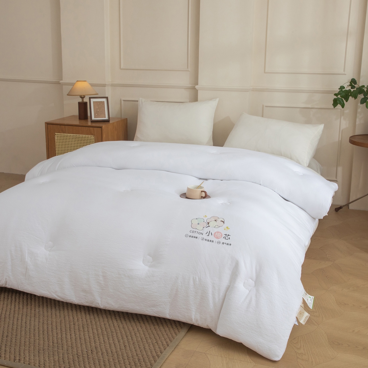 91家纺网 家纺一手货源 找家纺 大世界被王 2025新款木棉雅致棉花冬被被子被芯 白色