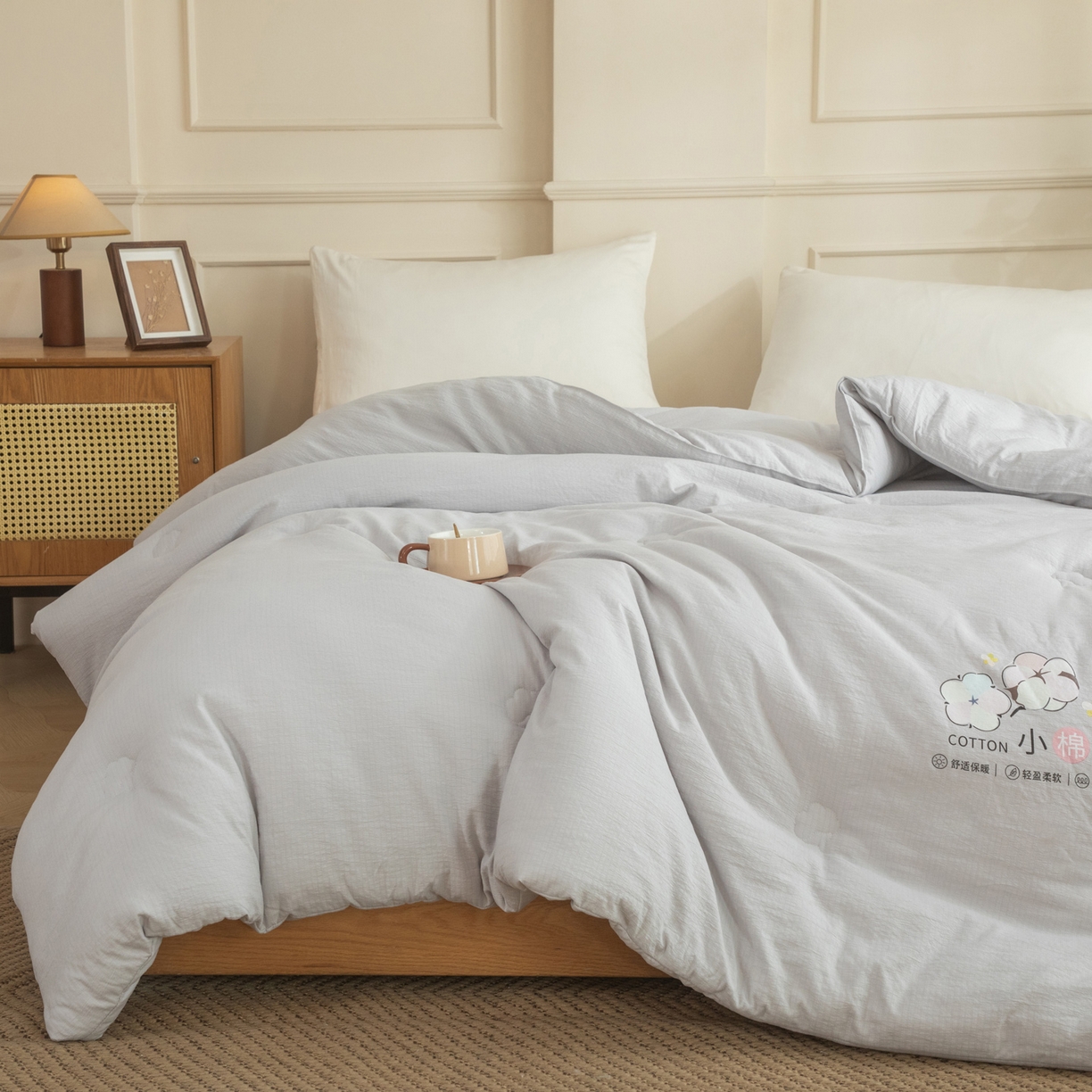 91家纺网 家纺一手货源 找家纺 大世界被王 2025新款木棉雅致棉花冬被被子被芯 灰色