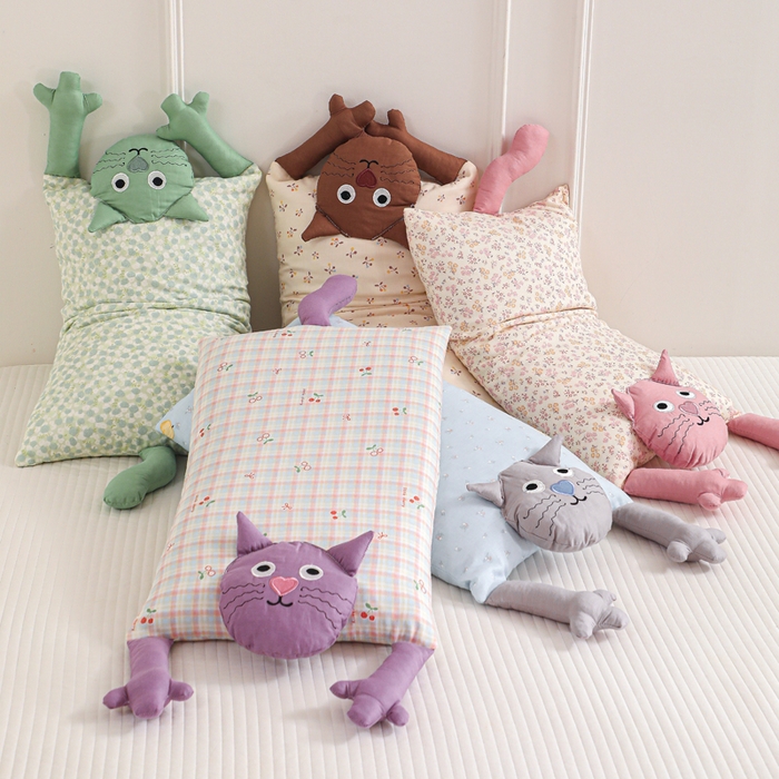 91家纺网 家纺一手货源 找家纺 大熊枕芯 2025新款哇塞猫枕芯荞麦枕羽丝绒枕头枕芯 组合图