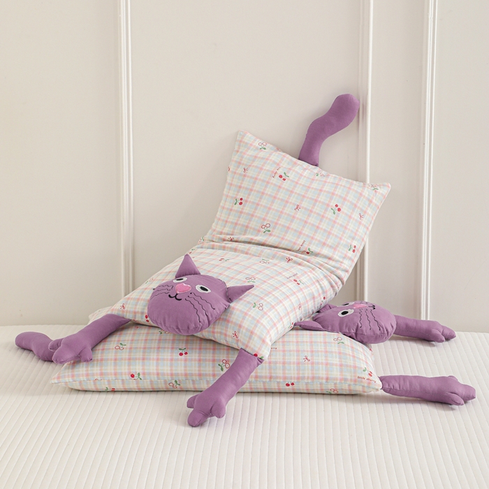 91家纺网 家纺一手货源 找家纺 大熊枕芯 2025新款哇塞猫枕芯荞麦枕羽丝绒枕头枕芯 哇塞猫-紫