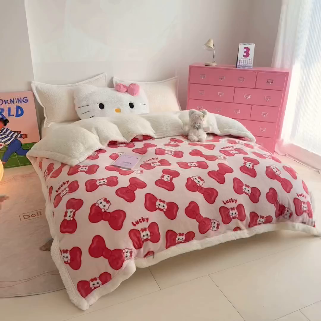 91家纺网 家纺一手货源 找家纺 艾特你 2025新款多功能羊羔绒牛奶绒单毛毯单被套 羊-多多猫咪