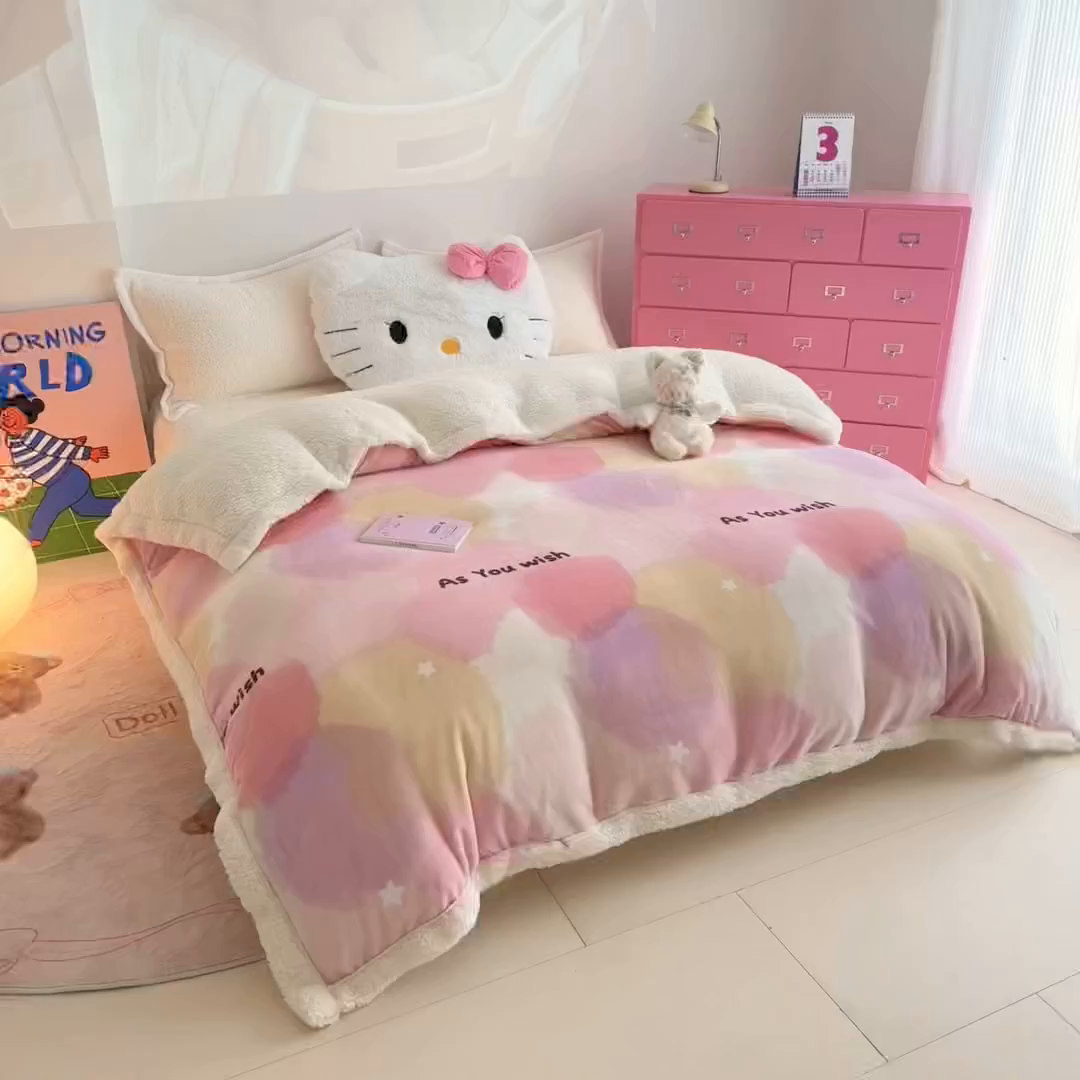 91家纺网 家纺一手货源 找家纺 艾特你 2025新款多功能羊羔绒牛奶绒单毛毯单被套 羊-梦境