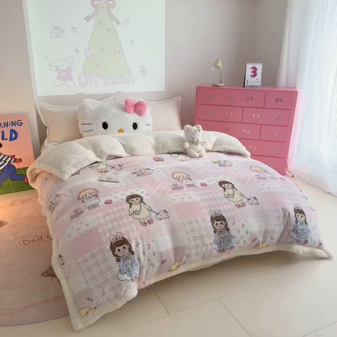 91家纺网 家纺一手货源 找家纺 艾特你 2025新款多功能羊羔绒牛奶绒单毛毯单被套 羊-米兜