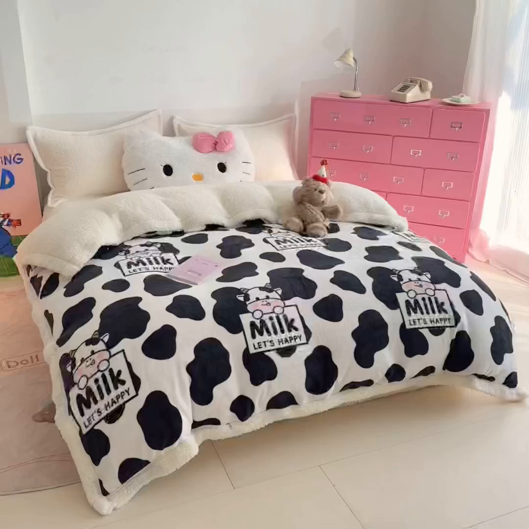 91家纺网 家纺一手货源 找家纺 艾特你 2025新款多功能羊羔绒牛奶绒单毛毯单被套 羊-奶牛