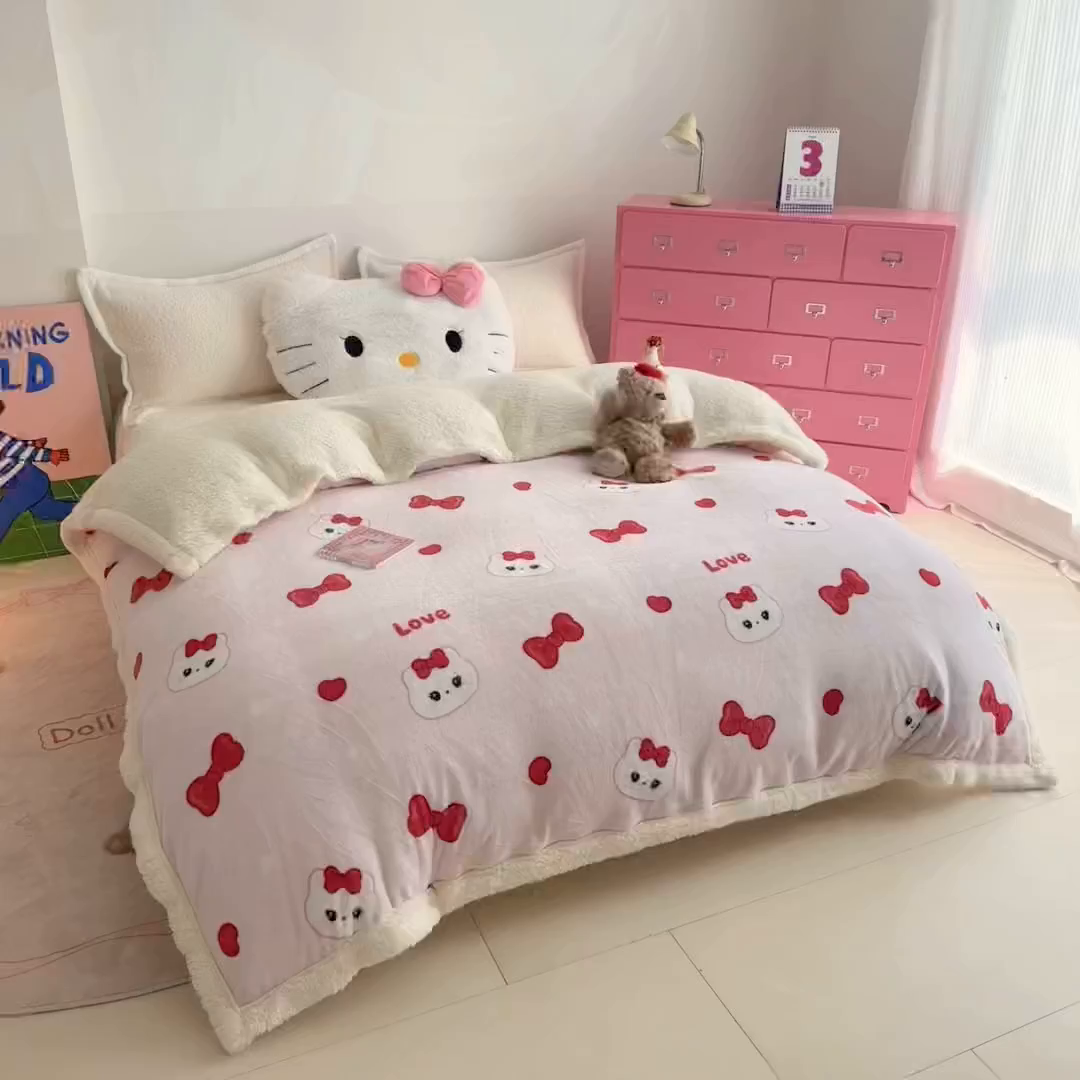 91家纺网 家纺一手货源 找家纺 艾特你 2025新款多功能羊羔绒牛奶绒单毛毯单被套 羊-糖果猫咪