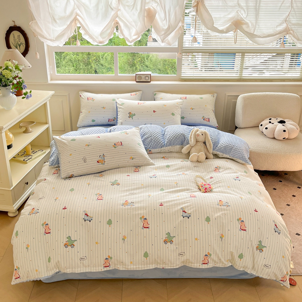 91家纺网 家纺一手货源 找家纺 （总）麦伦家居 2025秋冬新品多功能床品全棉+豆豆绒四件套卡通小清新系列