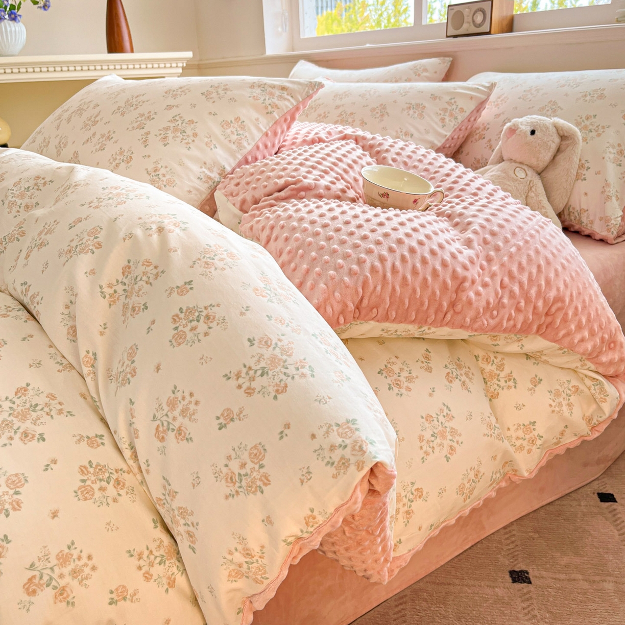 91家纺网 家纺一手货源 找家纺 （总）麦伦家居 2025秋冬新品多功能床品全棉+豆豆绒四件套卡通小清新系列