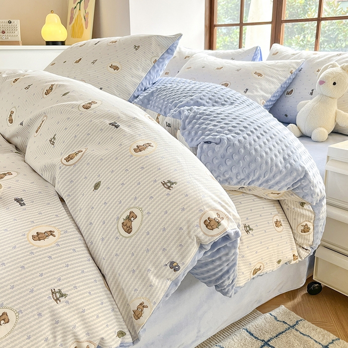 91家纺网 家纺一手货源 找家纺 （总）麦伦家居 2025秋冬新品多功能床品全棉+豆豆绒四件套卡通小清新系列