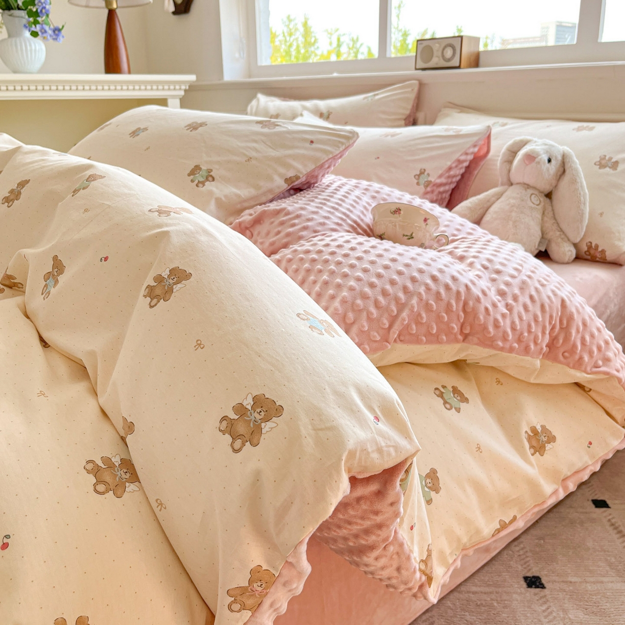 麦伦家居 2025秋冬新品多功能床品全棉+豆豆绒四件套卡通小清新系列 杰克熊