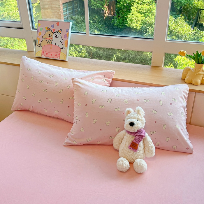 91家纺网 家纺一手货源 找家纺 麦伦家居 2025秋冬新品多功能床品全棉+豆豆绒四件套卡通小清新系列 拾趣爱宠