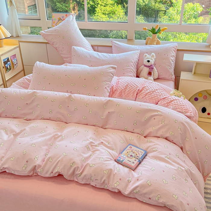 91家纺网 家纺一手货源 找家纺 麦伦家居 2025秋冬新品多功能床品全棉+豆豆绒四件套卡通小清新系列 拾趣爱宠