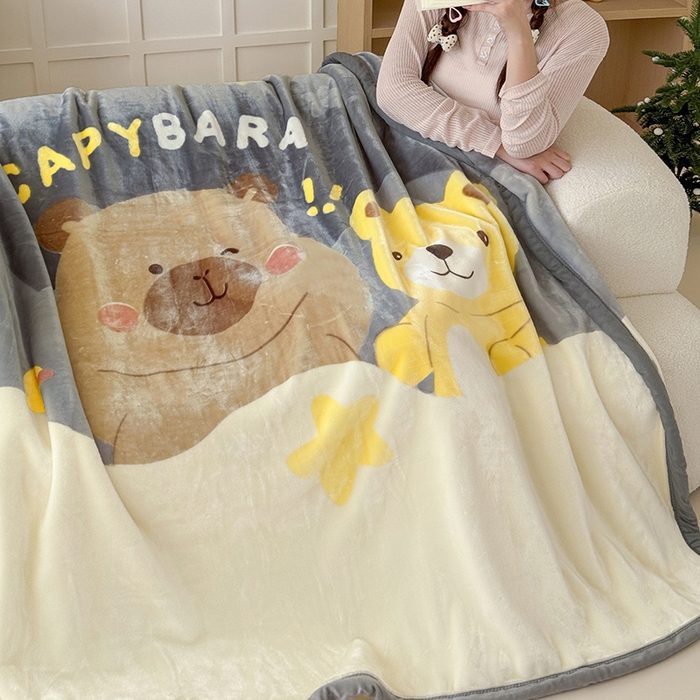 91家纺网 家纺一手货源 找家纺 舒隅家纺 2025新款大版印花云毯毛毯毯子 呆呆卡皮