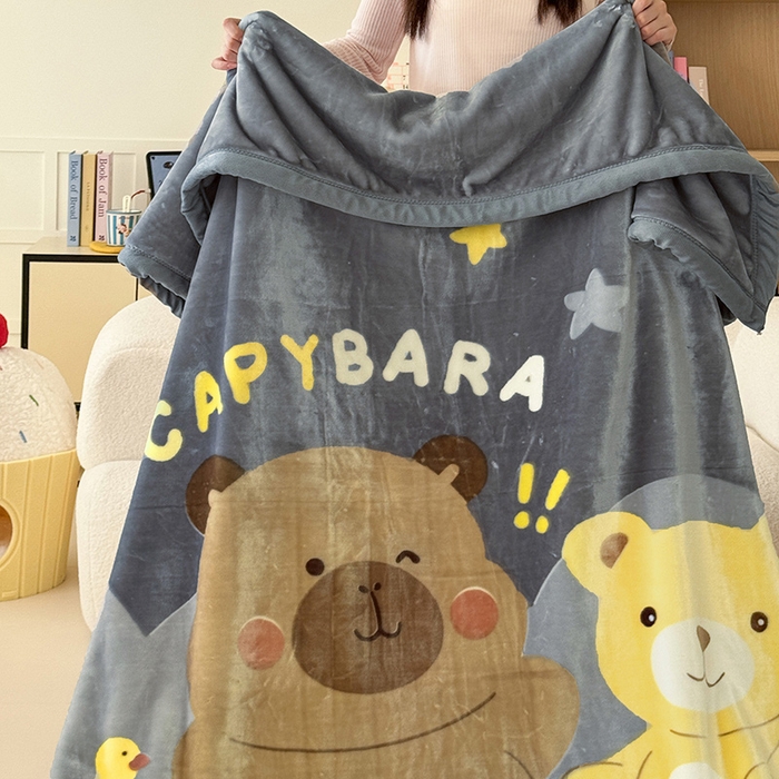 91家纺网 家纺一手货源 找家纺 舒隅家纺 2025新款大版印花云毯毛毯毯子 呆呆卡皮