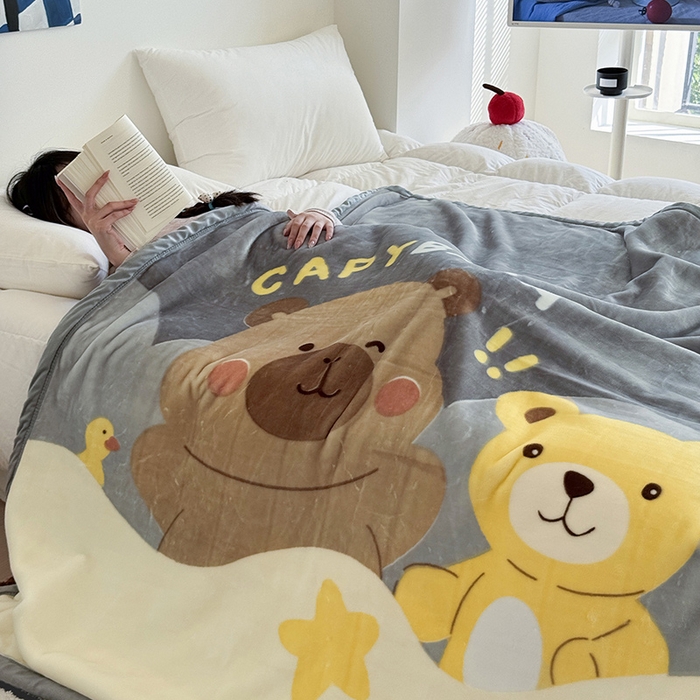 91家纺网 家纺一手货源 找家纺 舒隅家纺 2025新款大版印花云毯毛毯毯子 呆呆卡皮