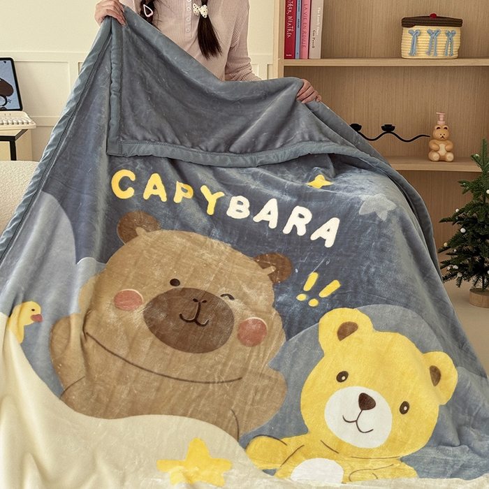 91家纺网 家纺一手货源 找家纺 舒隅家纺 2025新款大版印花云毯毛毯毯子 呆呆卡皮