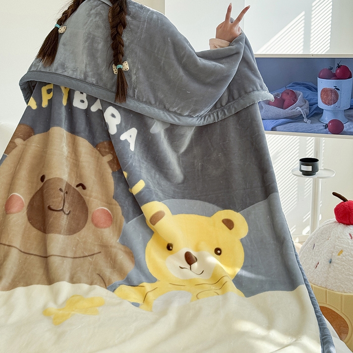 91家纺网 家纺一手货源 找家纺 舒隅家纺 2025新款大版印花云毯毛毯毯子 呆呆卡皮