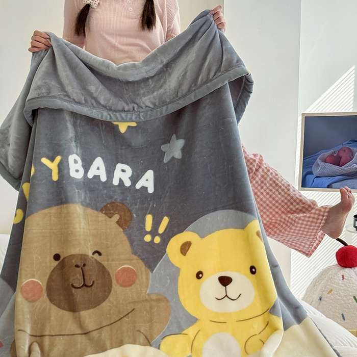 91家纺网 家纺一手货源 找家纺 舒隅家纺 2025新款大版印花云毯毛毯毯子 呆呆卡皮