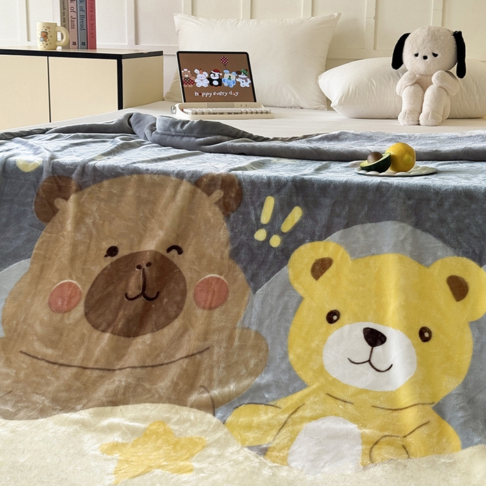 91家纺网 家纺一手货源 找家纺 舒隅家纺 2025新款大版印花云毯毛毯毯子 呆呆卡皮