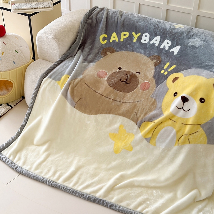 91家纺网 家纺一手货源 找家纺 舒隅家纺 2025新款大版印花云毯毛毯毯子 呆呆卡皮