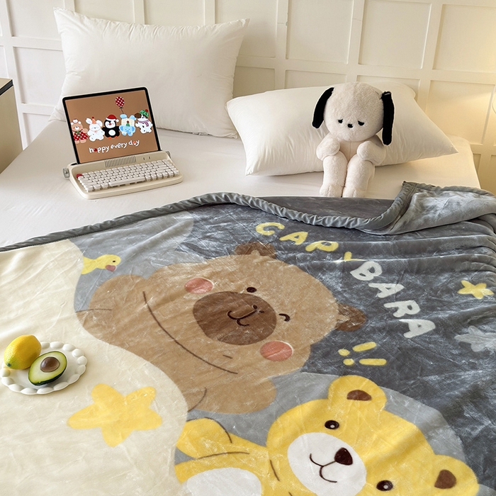 91家纺网 家纺一手货源 找家纺 舒隅家纺 2025新款大版印花云毯毛毯毯子 呆呆卡皮