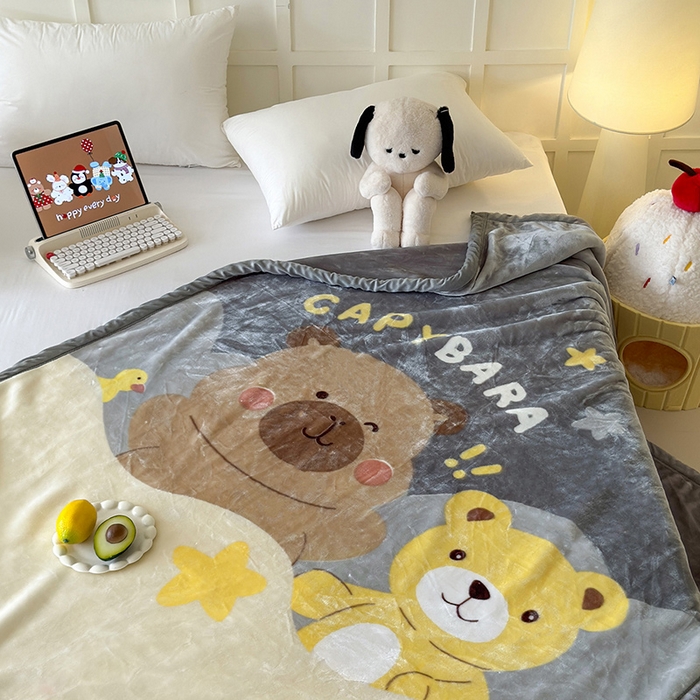 91家纺网 家纺一手货源 找家纺 舒隅家纺 2025新款大版印花云毯毛毯毯子 呆呆卡皮